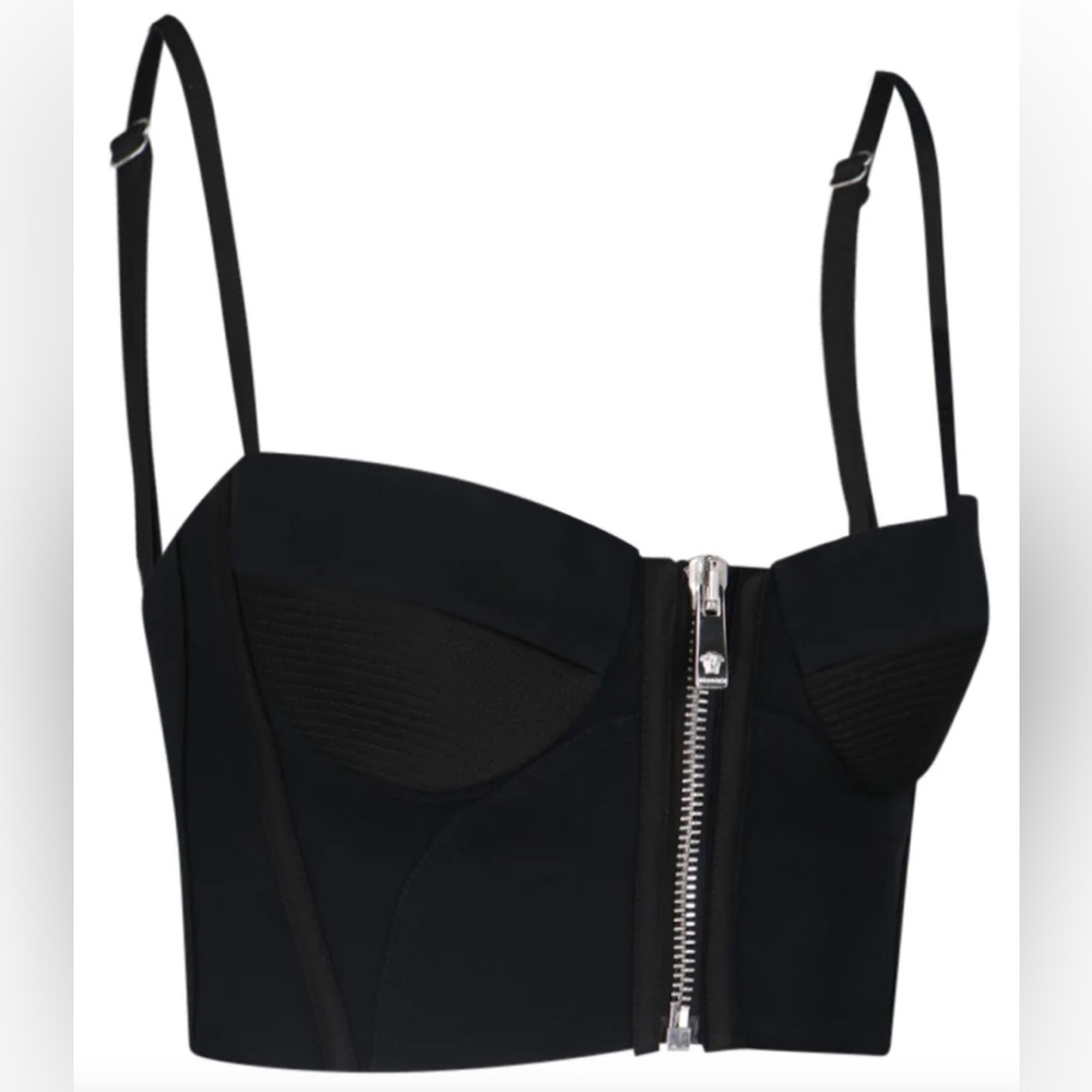 NWT VERSACE Black Zippered Bustier Top Size 38 - Picture 1 of 3